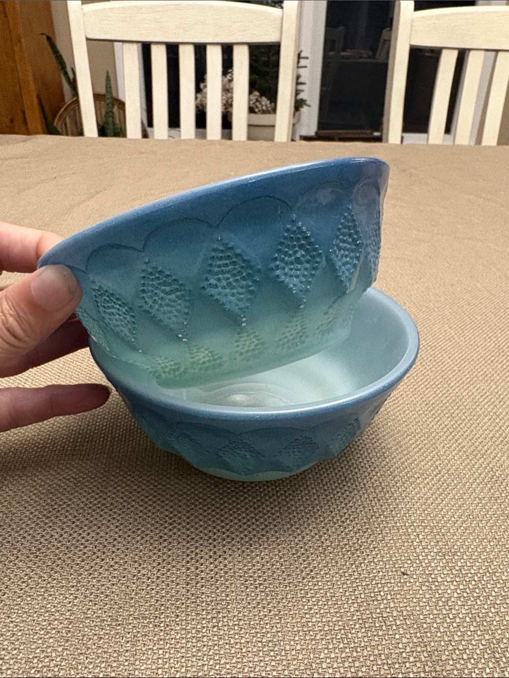 (2)Anchor Hocking Fire-King cereal/dessert bowls, Kimberly Diamond Quilt pattern